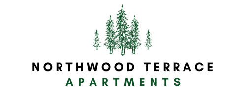 A logo for Northwood Terrace Apartments featuring green trees.